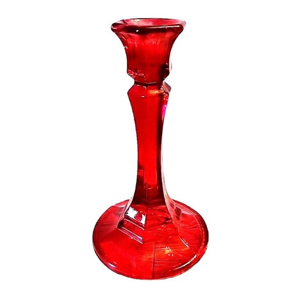 Indiana Glass Ruby Red Glass Candle Holder Vintage 6 Inches Tall - Picture 1 of 10